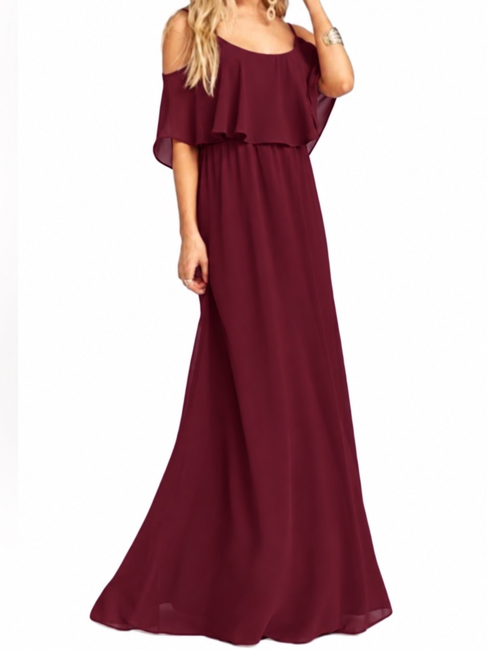 Show Me Your Mumu Caitlin Ruffle Burgundy Maxi Dress Merlot Chiffon XXL